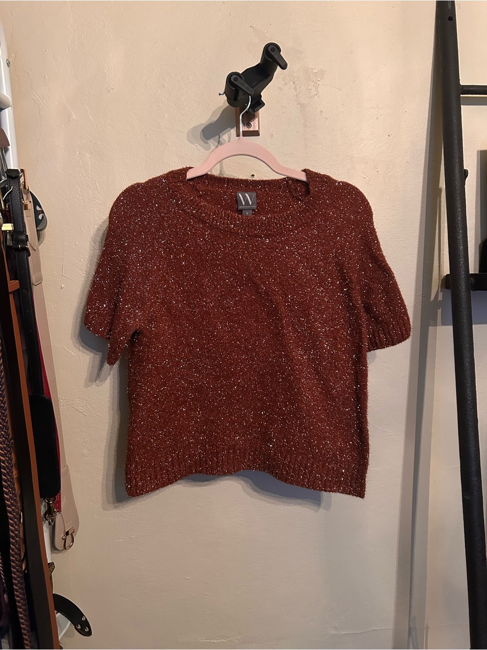 Worthington Rust Metallic Short-Sleeve Knit Sweater